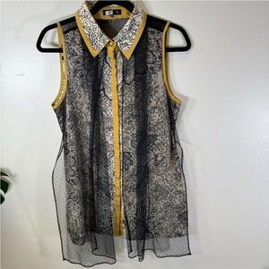 Ryu sleeveless shirt dress floral black lace cream yellow trim